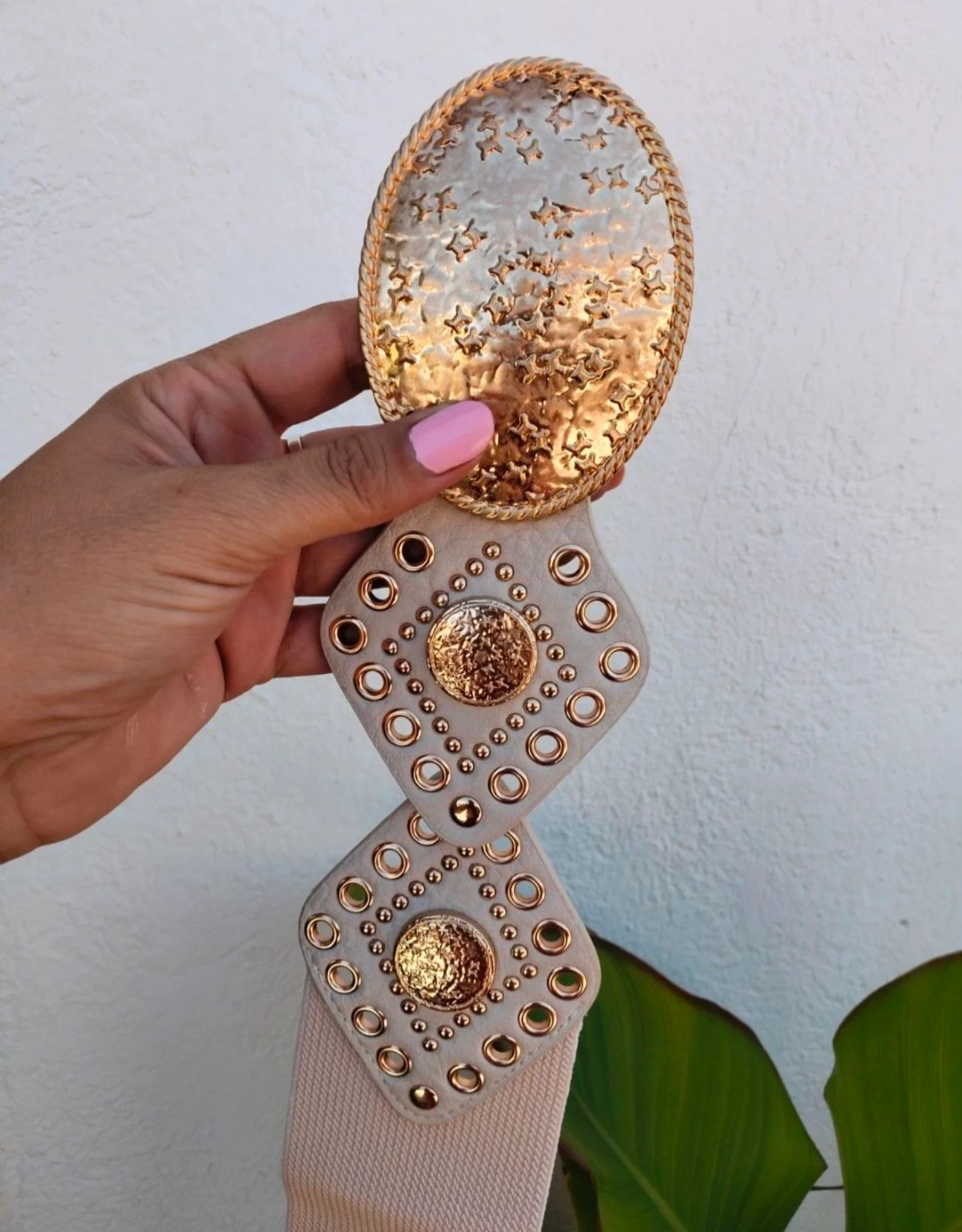 Ceinture élastique beige et dorée – photo 5